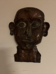Vintage Hand Hammered Copper Face Mask Wall Art Jamaica 1967 Folk Art