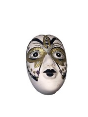 Vintage Ceramic Hand Painted Mask Trinket Box Sparkle Butterfly Fun