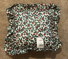 Longaberger 16″ Square Christmas Holiday Pillow Traditional Holly
