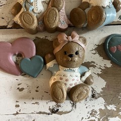 HOME INTERIORS BURWOOD RETIRED 1994 TEDDY BEAR TRIO With 2 Hearts