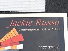 Modernist Art Glass Jackie Russo Iridescent Rainbow Green Glass Wall Art RARE