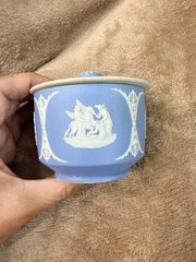 Antique Wedgwood Blue Jasperware Lidded Tobacco Jar 1891-1907 England