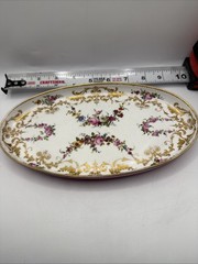 Antique 19th Century French Hand Painted Dresser Tray Gold Trim