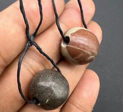 Jasper Stone Pair Of Old Ancient Sassanian Era Different Intaglios Stamp Beads
