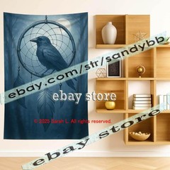 Raven Dreamcatcher Tapestry 3D relief look Wall Art mystic bird 39X59 in
