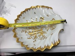VTG Limoge France White W/Gold Floral Design 12-1/4″Clam Shell Shaped Bowl