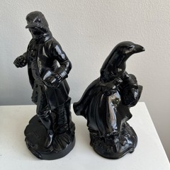 Man & Lady Bird China Figurines. Traditional Style with Modern Twist Black.