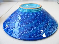 Vintage Damir Usmanov Uzbekista Rishtan Art Pottery Blue Aqua Ceramic 11″ Bowl