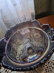 Imperial Glass Louis 14th Lidded Footed Jar Carnival Glass 6.75″ Tall 4.75″ Diam