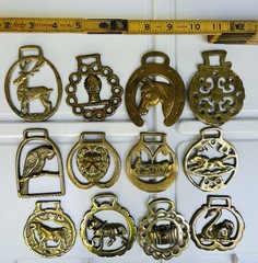 Lot of 12 Vintage Brass Horse Harness Medallions Decorative Tack