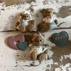 HOME INTERIORS BURWOOD RETIRED 1994 TEDDY BEAR TRIO With 2 Hearts