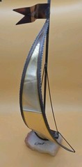 Vtg MCM Demott Brass Sailboat Artist Signed 15″ stone base