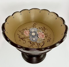 Vintage Norwegian Hand Painted Wood Rosemaling Fruit Bowl Pedestal