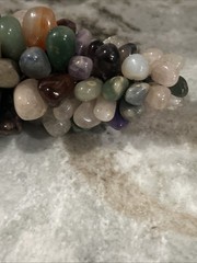 Stone Grape Cluster Leaf Polished Rose Quartz Jade Agate Multicolor VTG 6.50” In