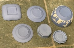 Wedgwood Blue Jasperware Lot 5pc Bowl Trinket Box Tray Plate Set Vintage Relief