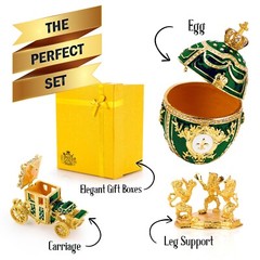 Royal Imperial Green Faberge Egg Replica: Large 6.6 inch + Carriage by Vtry