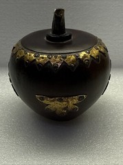 Rare Antique(?) Wood-Like Apple Decor w/Metal Brass Tone Accents