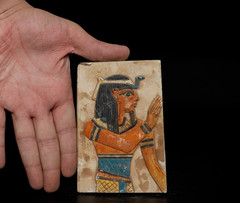 Ancient Egyptian Antiques Pharaoh Relief Limestone Wall Plaque Hand Painted Art