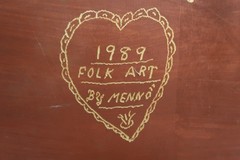 1989 Large Menno Shirk Folk Art Painting On Wood 12″ X 24″ Barn Pigs Signed B32