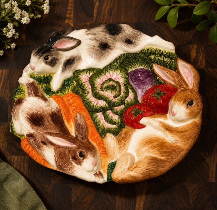 Vintage 1996 Fitz & Floyd – Bunnies in the Garden Patch Plate Ceramic Rabbit’s