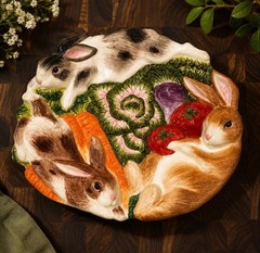 Vintage 1996 Fitz & Floyd – Bunnies in the Garden Patch Plate Ceramic Rabbit’s