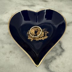Vintage Limoges France Cobalt Blue Heart Ring Dish Gold Gilt Jewelry Trinket
