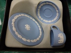 Wedgewood Miniature Blue Jasperware Tea Set 6 Pieces Plus Two Lids With Boxes