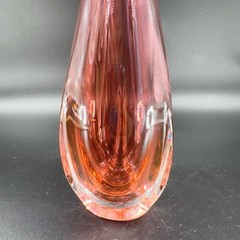 1990s Hand Blown Glass Vase Artist Signed Cranberry Faceted Glass Vase Vintage