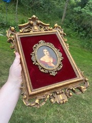 VTG Hollywood Regency Rococo Gold Gilt Ornate Framed Velvet Cameo Lady Wall Art