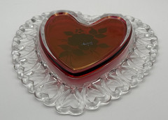 VTG Westmoreland Ruby Red Heart Trinket Dish Signed B. Weiss 1978 Rose Floral 8″