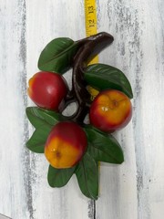 Vtg Chalkware Fruit Plaque 3D Relief Apples On A Branch Retro MCM Wall Decor