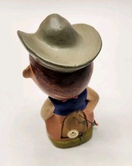 Vintage Bobblehead Cowboy Pincushion W/ Built-in Tape Measure Japan