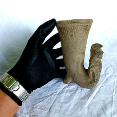 300 BC Ancient Roman Terracotta Drinking Rhyton Ceramic Artifact Intact Pottery