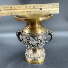 Antique Buddhist Altar Fitting Flower Stand Vase Metal Brass Heavy Made Korea