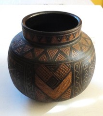 1997 Deborah Tinsman Handmade Pottery Vase Carved Brown Geometric Native Design