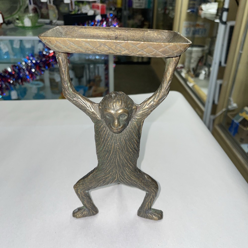 ANTIQUE BRASS MONKEY BUSINESS CARD HOLDER Petina Aged Green Card Tray