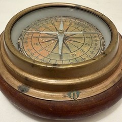Antique Nautical Compass Handmade Wood Copper Coastal Nautical Decor Estate VTG