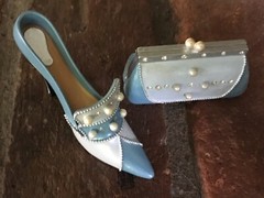 NOS AVON All Dressed Up miniature Ethereal BLUE High Heel SHOE and HANDBAG