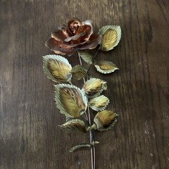 Vintage HOMCO Copper Brass 14” Long Stem Rose/Leaves 3D Metal Wall Art