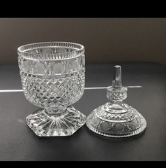 Clear Lead Crystal tall Candy Dish Bleikristall Elsterthal with lid. 10” tall.