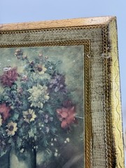 VTG Gold Gilt Italian Florentine Tole Wood Wall Picture Plaque FLORAL 7”x 6”