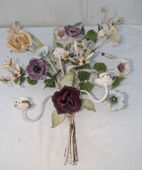 Gorgeous Large Italian Tole Painted Metal Flowers Roses Wall Sconce 3 Candle