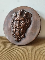 Gothic Devil Face Plaque Bronze Finish Grotesque Mask Dark Decor