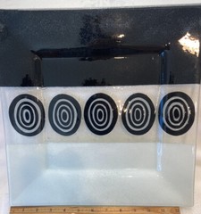 Vintage Modernist Black White Geometric Fused Glass Plate Tray 12.75” X 12.75”