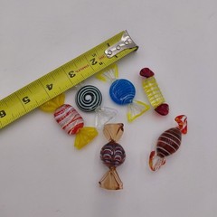 6 Hand Blown Art Glass Candy Pieces Striped MCM Grandma Murano Style Colorful