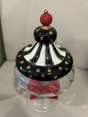 Retired Mackenzie Childs Courtly Stripe Black Tie Apothecary Jar Canister Medium