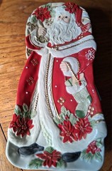 Fitz And Floyd Poinsettia Santa Elongated Tray Serving Platter 12″