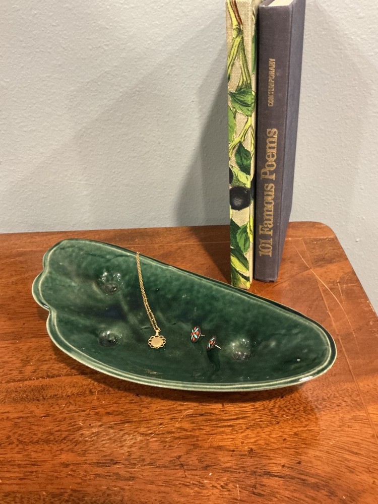 Vintage Brush Pottery Green Leaf Catch-All Dish Mid-Century Ceramic Made in USA