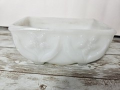 AKRO AGATE White Swirl Slag Glass Daffodil planter trinket dish catchall floral