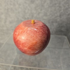 Vintage Polished Red Apple Marble Stone Fruit w/ Wood Stem